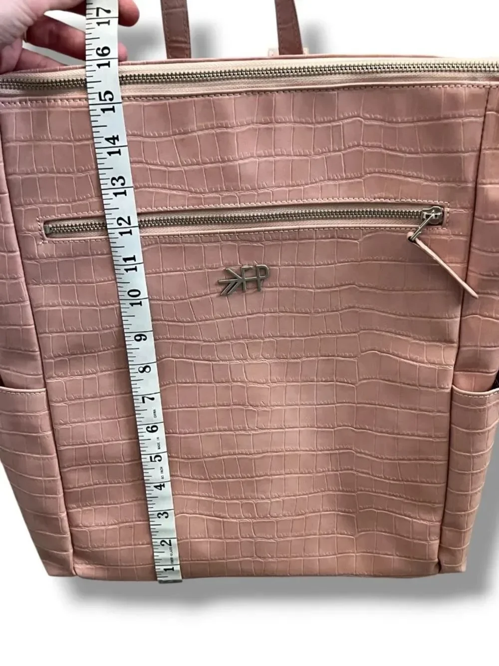 Freshly Picked Faux Leather Rose Pink Crocodile Diaper Bag Backpack Zip Closure